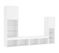 vidaXL Muebles de TV de Pared con LED 4 pzas, Soportes de Televisión, Armarios Colgantes, Muebles Flotantes, Madera de Ingeniería Blanco