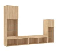 vidaXL Mueble de TV de pared 4 pzas con LED, soportes y armarios colgantes, Roble Sonoma