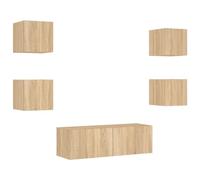 vidaXL Muebles de TV de Pared con Luces LED 5 Piezas, Armarios Flotantes de Almacenaje, Armarios para Televisor, Muebles de Salón, Roble Sonoma