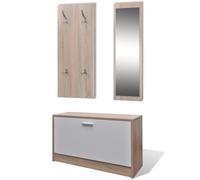 vidaXL Muebles Entradita Zapatero Espejo Perchero Madera Color Roble y Blanco