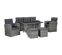 vidaXL Muebles Jardín Ratán Sintético 6 Pzas Sofá Sillones Mesa Otomanas Gris
