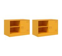 vidaXL Muebles para TV 2 Unidades Acero Amarillo Mostaza 67x39x44 cm, Soporte de TV, Banco de TV, Muebles para Equipos de música, aparador de TV