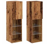 vidaXL Muebles TV con Luces LED 2 uds Madera Envejecida 30,5x30x102 cm