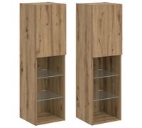 vidaXL Muebles TV con Luces LED 2 uds Roble Artesanal 30,5x30x102 cm