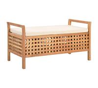 vidaXL Nogal Banco Almacenaje Madera Maciza Cojín Asiento Acolchado Espuma Arcón Amplio Espacio Almacenamiento Zapatero Baúl Uso Interior Exterior