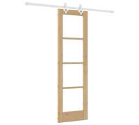 vidaXL Orkdal - Juego de puerta corredera de madera maciza natural y blanca con hardware completo para uso interior, 61 x 198,5 cm, diseño moderno, sala de estar, dormitorio, separador de piezas de