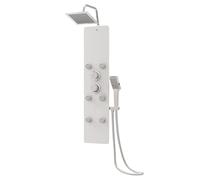 vidaXL Panel Ducha Torre Aseo Cuarto de Baño Inodoro Alcachofa Cascada Chorros de Masaje Termostato Moderno de Vidrio 25x47,5x130 cm Blanco