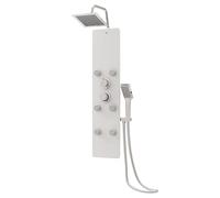 vidaXL Panel Ducha Torre Aseo Cuarto de Baño Inodoro Alcachofa Cascada Chorros de Masaje Termostato Moderno de Vidrio 25x47,5x130 cm Blanco