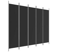 vidaXL Pantalla de 5 Paneles de 250x200 cm de Tela Negra, Separador, Pantalla Decorativa, separación, Sala de Estar, Sala de Estar
