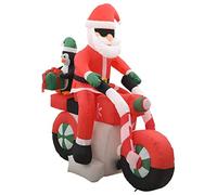 vidaXL Papá Noel Inflable Navideño en Moto LED Decoración Adorno Navideña Impermeable Ligero Duradero Eficiente Energéticamente IP44 160 cm