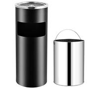 vidaXL Papelera con Cenicero Acero Cubo Basura Contenedor Útil Diseño Elegante Funcional Sofisticado Insertos Extraíbles Robusto Negro Capacidad 30L