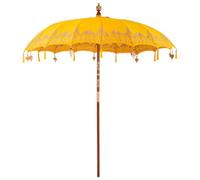 vidaXL Paraguas Balinés 210-220 x 250 cm de Tela de Algodón Amarilla con Resistencia al Agua, Poste de Madera de 3.8 cm, Acabado Opaco. Ideal para Jardín y Terraza, Uso Exterior y Sombra Plegable.