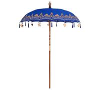 vidaXL Paraguas Balinés Azul 180-190 cm Algodón Madera Laca Acabado Manual Plegable Resistente al Agua Sombra para Exterior Patio Jardín 3.8 m Polo Toldos de Sol Terraza Verano Parasol Redondo