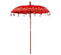 vidaXL Paraguas Balinés Rojo de, 180-190 cm, de algodón y madera maciza, con un acabado lacado. Es plegable, perfecto para sombra solar, con tela resistente al agua. Ideal para verano, exteriores, pa