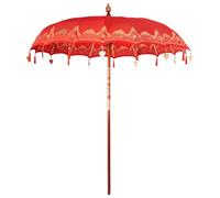 vidaXL Paraguas Balinés Rojo de 210-220 cm, plegable, hecho de algodón y madera sólida. Ideal para exteriores. Te brinda sombra en verano, con un acabado lacado resistente al agua. Ajuste manual y di
