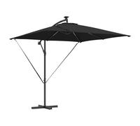 vidaXL Paraguas Cantilever para Exterior, Estructura de Acero con Recubrimiento en Polvo, 249 x 250 cm, Iluminación Solar LED, Resistente al Viento, Inclinable, Incluye Base Cruzada, Tela de Poliéste
