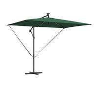 vidaXL Paraguas Cantilever Verde de Acero con Revestimiento en Polvo, 294 x 200 x 254 cm, con Luces LED, Inclinable, Resistente al Viento, Protección UV, con Manivela, Ideal para Jardín o Terraza
