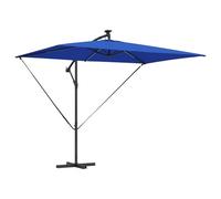vidaXL Paraguas de Cantilever para Bananas Azul Cielo con Estructura de Acero Recubierta de Polvo, 294 x 200 x 254 cm, Resistente a UV y Viento, Iluminación Solar LED, Manivela Inclinable, Sombrilla