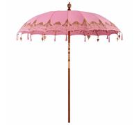 vidaXL Paraguas de Patio balinés, Color Rosa, Fabricado en algodón con Acabado Lacado. Tiene un Poste de Madera Robusto de 3.8 cm, es Resistente al Agua, Plegable y fácil de Manejar us