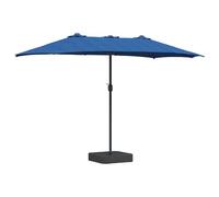 vidaXL Paraguas Patio Azurblau de con Doble Cabeza y Luz LED 385 x 209 x 244cm Tela de Poliéster Estructura de Acero Manivela Ajustable Diseño Moderno Impermeable Para Balcón Terraza Jardín Exterior