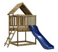 vidaXL Parque infantil de exterior Madera de pino impregnada con columpios y tobogán
