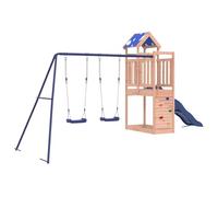 vidaXL Parque infantil de exterior madera maciza Douglas, juego de columpios de jardín, casa de juegos con columpio, juego de columpio y tobogán