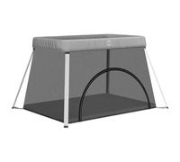 vidaXL Parque Infantil para Bebés con Colchón, Cuna Plegable 2 en 1 con Puerta, Corralito para Niños 18 Meses - 3 Años, Tela Lino Gris Claro