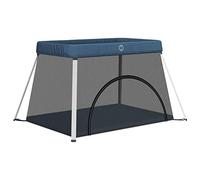 vidaXL Parque infantil para bebés con colchón tela lino azul marino