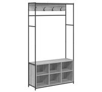 vidaXL Perchero con Banco para Zapatos Sonoma Gris 100 x 32 x 180,5 cm, Perchero rústico Industrial para Dormitorio, Sala, Pasillo, con múltiples Ganchos, Organizador de Entrada, Ahorra Espacio