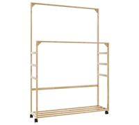 vidaXL Perchero con estantes y Ruedas 90x35x155 cm bambú, Perchero, Perchero con Estante, Perchero con Ruedas, Perchero para Colgar Ropa