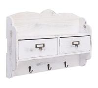 vidaXL Perchero de Pared con 2 Cajones 1 Estante y 3 Ganchos Mueble Percha de Recibidor Pasillo de Madera de Paulownia Blanco 50x10x23 cm