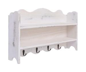 vidaXL Perchero de Pared con Dos Estante y Cuatro Ganchos Mueble Percha de Recibidor Pasillo de Madera de Paulownia Blanco 50x10x23 cm