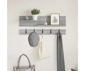vidaXL Perchero de pared con estante 90 x 15 x 36 cm, Mueble de almacenamiento para pasillo, diseño moderno, perchero rectangular con ganchos, estante de pared de madera