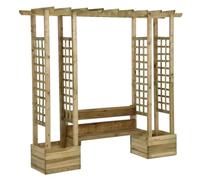 vidaXL Pérgola de Jardín con Banco y Jardineras Asiento Entrada Dormitorio Habitación Balcón Salón Hogar Sala Madera Pino Impregnada Cenador