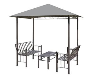 vidaXL Pérgola Jardín Mesa Bancos 2,5x1,5x2,4 m Gris Muebles Mesilla Taburete