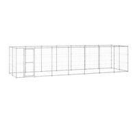 Vidaxl perrera con puerta de bisagra plateada para perros