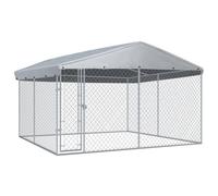 vidaXL Perrera con toldo protector Plateado para mascotas