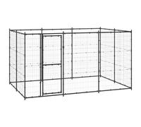 Vidaxl perrera de acero con puerta de bisagra negra para perros