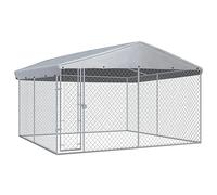 vidaXL Perrera con toldo protector Plateado para mascotas