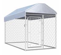 vidaXL Perrera de Exterior con Techo Jaula para Perros Casa Corral de Jardín para Animales Mascotas Malla Valla Acero Galvanizado 200x100x125 cm