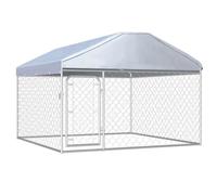 vidaXL Perrera de Exterior con Techo Jaula para Perros Casa Corral de Jardín para Animales Mascotas Malla Valla Acero Galvanizado 200x200x135 cm