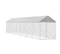 vidaXL Perrera de Exterior con toldo Acero galvanizado Plata 2x14x2,5m, Jaula para Perros, caseta para Perros, Jaula para Mascotas