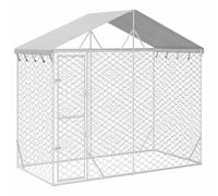vidaXL Perrera Exterior con toldo Acero galvanizado Plata 3x1,5x2,5 m, Jaula para Perros, caseta para Perros, Jaula para Mascotas
