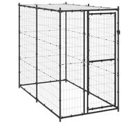vidaXL Perrera para perros al aire libre, jaula para mascotas con puerta y techo, casa de parque para perros, valla de metal resistente para exteriores, para patio, acero