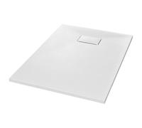 vidaXL Plato Ducha Resina Textura Pizarra Extraplano Antideslizante Mineral Fibra Vidrio Resistente Duradero Fácil Limpiar Cuadrado Blanco 100x70 cm