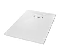 vidaXL Plato Ducha Resina Textura Pizarra Extraplano Antideslizante Mineral Fibra Vidrio Resistente Duradero Fácil Limpiar Cuadrado Blanco 120x70 cm