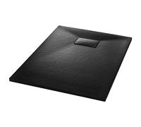 vidaXL Plato Ducha Resina Textura Pizarra Extraplano Antideslizante Mineral Fibra Vidrio Resistente Duradero Fácil Limpiar Cuadrado Negro 100x70 cm