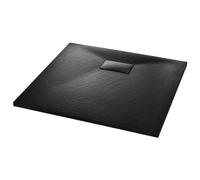 vidaXL Plato Ducha Resina Textura Pizarra Extraplano Antideslizante Mineral Fibra Vidrio Resistente Duradero Fácil Limpiar Cuadrado Negro 90x80 cm