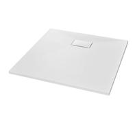 vidaXL Plato Ducha Resina Textura Pizarra Extraplano Antideslizante Mineral Fibra Vidrio Resistente Duradero Fácil Limpiar Cuadrado Blanco 80x80 cm