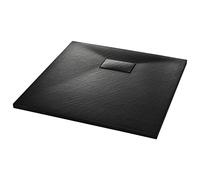 vidaXL Plato Ducha Resina Textura Pizarra Extraplano Antideslizante Mineral Fibra Vidrio Resistente Duradero Fácil Limpiar Cuadrado Negro 90x90 cm